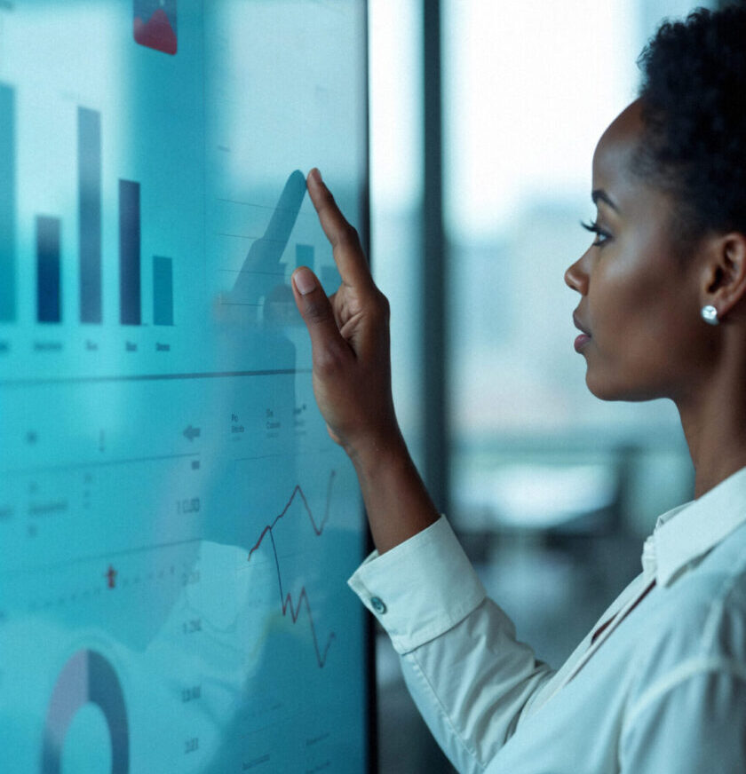 businesswoman-analyzing-data-touchscreen